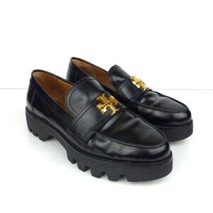 Tory Burch  Everly Loafers Black Leather Mini Chunky Lug Sole Women 9.5 M Preppy